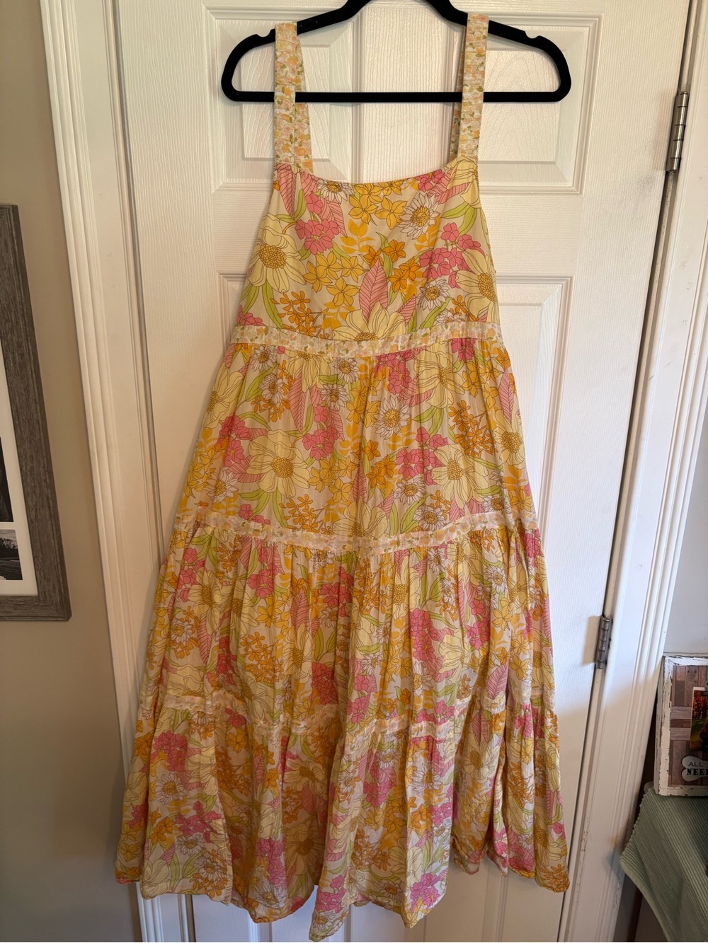 American Eagle Outfitters Yellow and Pink Floral Tiered Sundress